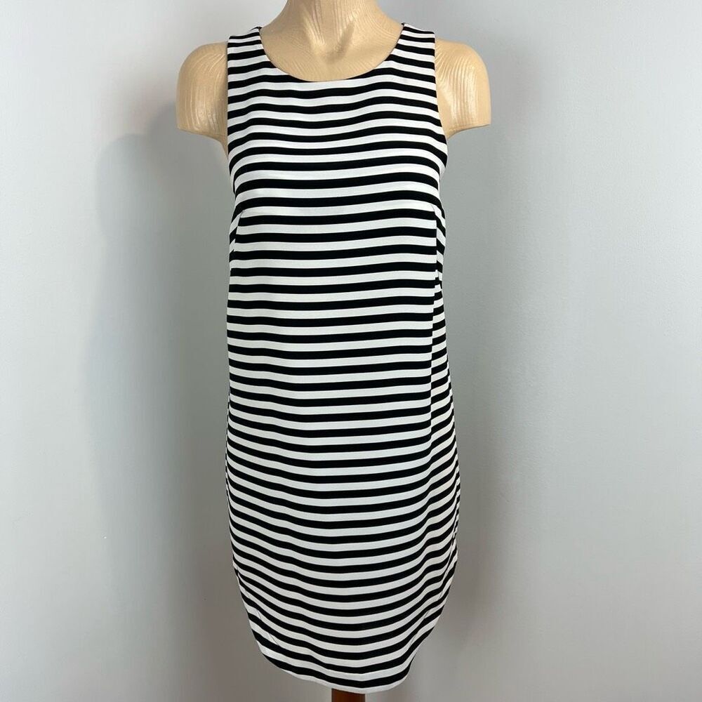 H&M Women’s U.S. 6 Black White Striped Sleeveless Midi Dress Casual Basic Summer